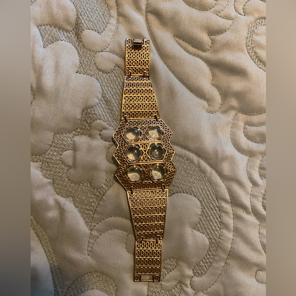 Gold Mesh Bracelet clear accents. Very old.